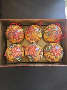 6Bear Paper Mache Decoupage Christmas Ball Ornaments Bears 3.5" Home For Holiday - Picture 1 of 5