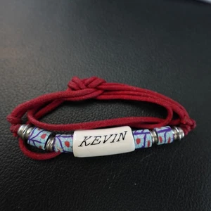 Kevin Personalized Choker Necklace Boho Kiln Fired Indie Name Burgundy Blue - Picture 1 of 4