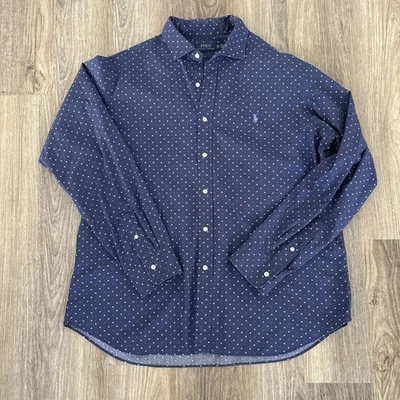 Polo Ralph Lauren Men’s Navy Geometric Long Sleeve Button Up Polo Size XXL - Image 1 of 4