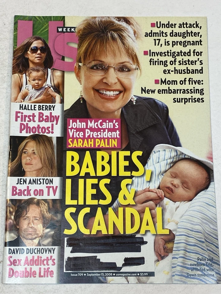 US Weekly Magazine Sep 15 2008 Sarah Palin Halle Berry David Duchovny JenAniston - Image 1 of 1