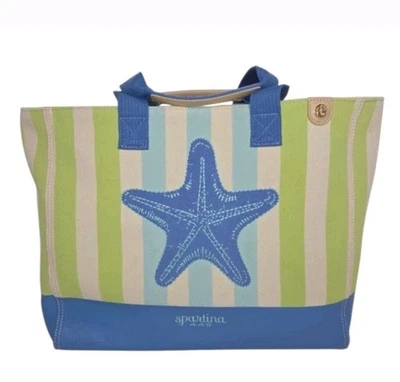 Bolso de Playa Spartina 449 Lona Apliques Bordados Azul Estrella de Mar Nuevo Con Etiquetas Foto 1 de 4