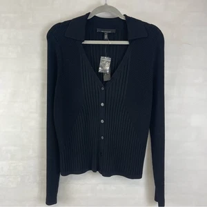 NEW White House Black Market Ribbed Collared Button Cardigan Sweater XL Black - Picture 1 of 10