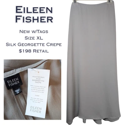 Eileen Fisher Silk Maxi Skirt XL Gray Georgette Crepe Flounce Flare Hem NEW - Image 1 of 4