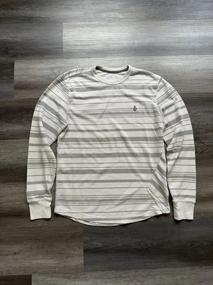 y2k volcom white striped waffle knit thermal long sleeve with crazy detailing - Image 1 of 4