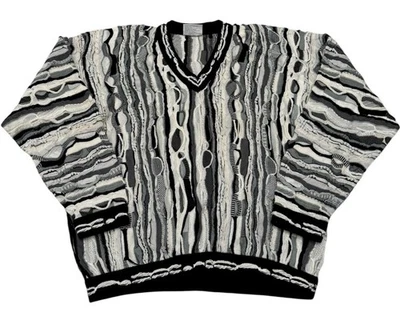 Vintage Coogi 3D Knit Sweater V Neck Black White Mercerized Cotton 90s - Image 1 of 4