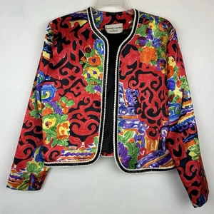 Vtg Nah Nah Collections Blazer Jacket Women 10 Colorful Cropped Loud Luxury Open - Picture 1 of 12