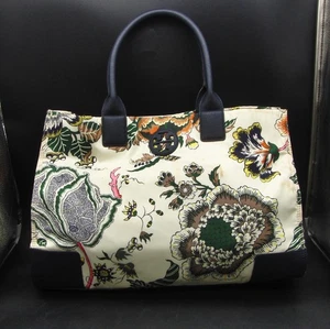 Authentic Tory Burch Large Multi-Color Floral Print Handbag with Black Handles - Picture 1 of 8
