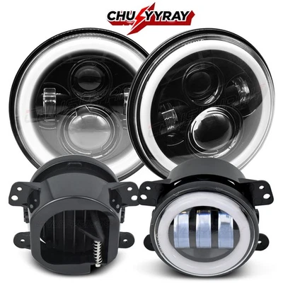 For Hummer H2 H3T 05-10 7" INCH Halo LED Headlight DRL&4" Fog Lights Combo Kit A - Image 1 of 4