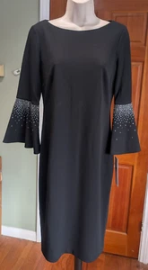 Calvin Klein Women's Black RHINESTONE Bell-Sleeve Sheath Dress Sz 6 NWT - Picture 1 of 8