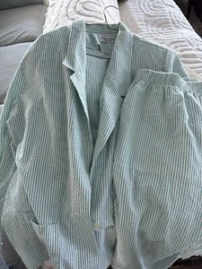 2 Alfred Dunner Womens Vintage Lightweight Button Front Blazer Stripe Blu+green - Picture 1 of 16