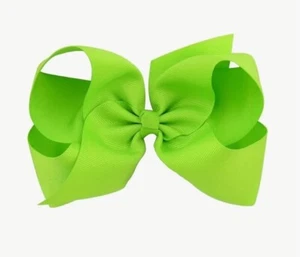 Lime Green 4” Hair Bow Grosgrain Ribbon Trendy Boutique Boho Bow Hair Barrette - Picture 1 of 5