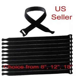 15 Black Hook and Loop Fastener Tie Down 8" 12" 18" Reusable Wrap Cable - Picture 1 of 1