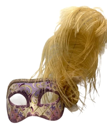 Masquerade Eye Mask Party Hand Painted Venetian Made in Italy Feather 2013 - Image 1 of 4