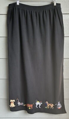 Falda Bechamel Mujer Talla L Bordada Gatos Perros Animal Novedad Negra Midi Foto 1 de 4