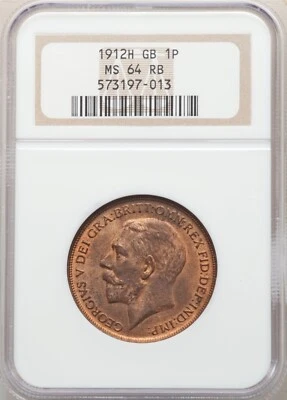 GREAT BRITAIN GEORGE V 1912-H  PENNY, CHOICE UNCIRCULATED CERTIFIED NGC MS64-RB - Image 1 of 2