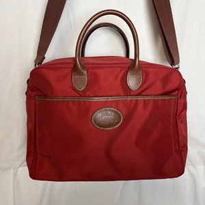 Longchamp Red Duffle Bag Carry On with Brown Leather Double Handles - Picture 1 of 8