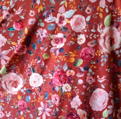 Bio Baumwolljersey Blumen im Aquarellstil rostrot, Meterware (140 cm breit) - Bild 1 von 4