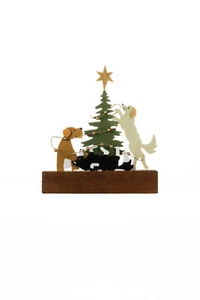 Perros Joe sin zapatos vistiendo un árbol de Navidad madera y metal decoración única - Imagen 1 de 1