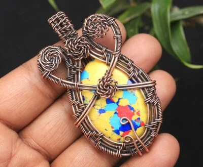 Медный сердце подвеска желтый бирюзовая проволока надежном драгоценных камней ювелирных изделий подарок N73 - Изображение 1 из 4