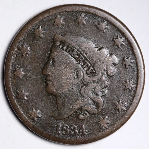 1834 Coronet Head Large Cent CHOICE VG E305 KNL Cover
