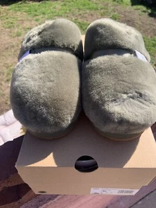 Ugg Dalia Logo Graphic RARE Green/Silver Sheepskin Slip On Slippers NIB W11 - Picture 1 of 9