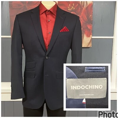 Indochino Blazer Bespoke Men 42-44R Wool Tailored Jacket Dark Navy Working Cuffs - Image 1 of 4