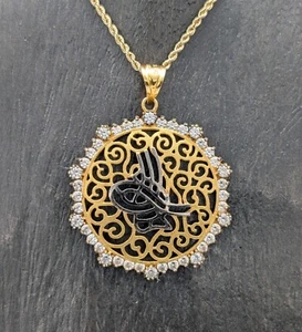 Tugra Ciondolo 585/14K Oro Giallo Zircone Per Collane 4,80Grammi #996 - Bild 1 von 13