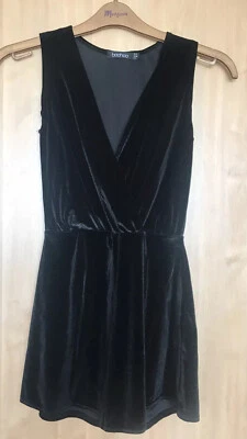 Mono Negro Boohoo Pretty Little Thing River Island Terciopelo Bajo Suave Talla 8 Foto 1 de 4
