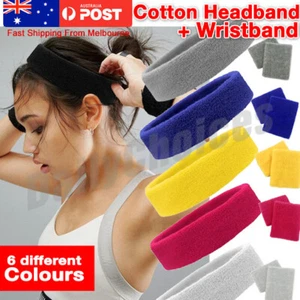 Cotton Headband Sweatbands Sweat Band Head Band for Tennis Badminton Sport Yoga - Picture 1 of 24