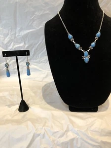 Turquoise Sterling Silver Plate Necklace and Earring Set #11    from India - Picture 1 of 4