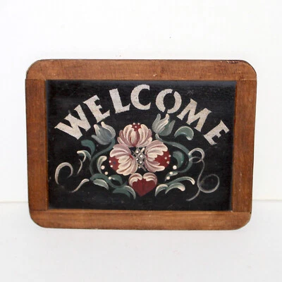 Welcome Sign handpainted antique chalkboard Portugal floral vintage country - Image 1 of 4