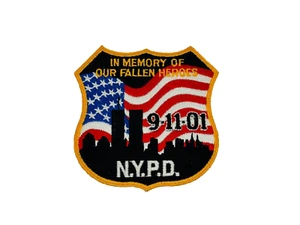 PARCHE DE TELA DE LA POLICÍA DE Nueva York en memoria del 11 de septiembre insignia de policía sin usar patriota de colección - Imagen 1 de 2