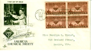 #1002 American Chemical Society FDC 4 de septiembre de 1951 Artcraft Cachet - Bloque 4 - Imagen 1 de 1