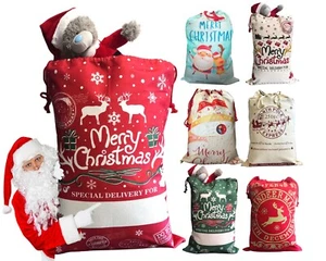 Extra Large Christmas Santa Sacks Reusable Cotton Linen Toys Gift Bag Stockings - Picture 1 of 65