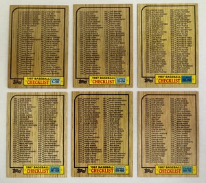 1987 Topps Baseball Checklisten 6 Karten Komplettsatz (unmarkiert!) - Bild 1 von 4