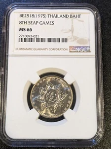 BE 2518 MS66 Thailand Baht NGC UNC SEAP Games 1975 Rama IX - Picture 1 of 2