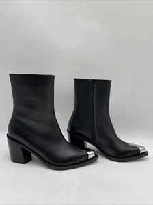 NWB Alexander Mcqueen Women’s Dimension Calf Pointed Toe Boots Black Size 37.5 - Picture 1 of 5