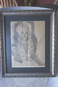 FRAMED CHARCOAL DRAWING OF INFANT: BY MARY JANE KERWIN 1935 - Picture 1 of 1