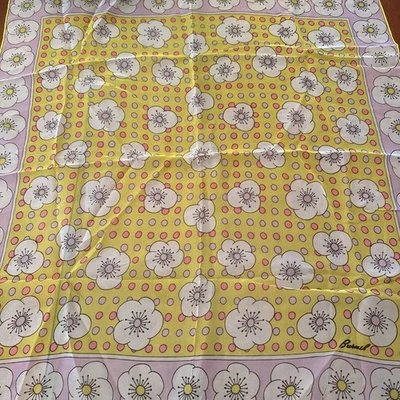 "Bufanda vintage de gasa transparente Burmel rosa y amarillo flores y puntos 26"" cuadrada 331" Foto 1 de 4