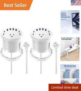 Recessed USB-C Desktop Power Grommet with 1 AC Outlet & 8 Charging Ports - White - Foto 1 di 9