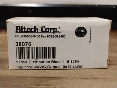 (6)- Altech Corporation #38076 - 1 Pole Distribution Block 115-125A - Image 1 of 2