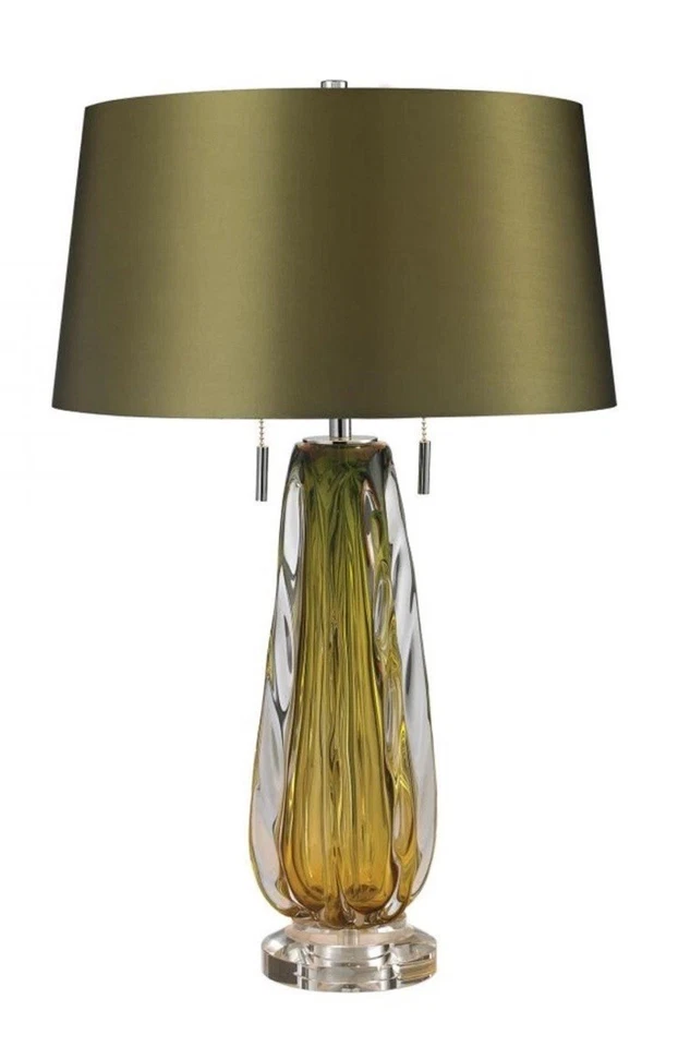 Lámpara de mesa LED de vidrio verde soplado libre Dimond Modena con pantalla de seda verde D2670 Foto 1 de 4