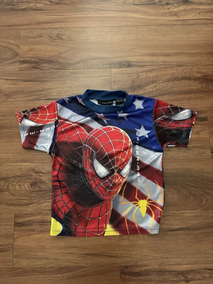 Camisa de seda vintage Y2K 2003 Spiderman niños niños Aop Foto 1 de 4