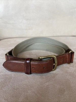 Cinturón Polo Ralph Lauren para hombre de cuero, latón y lona, talla 38” hecho en EE. UU. Foto 1 de 4