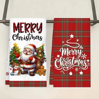 2pcs Christmas Kitchen Towels Buffalo Plaid Xmas Dish Towels Home Decor