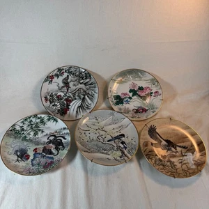VINTAGE 1981 MADE IN JAPAN JP FRANKLIN BIRDS FLOWERS DECORATIVE SET 5 PLATES 1D - Picture 1 of 15