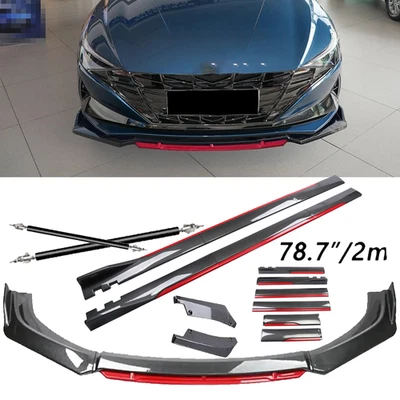 Carbon Fiber Look Red Front Lip Chin Bumper Side Skirt For Hyundai Sonata - Image 1 of 4