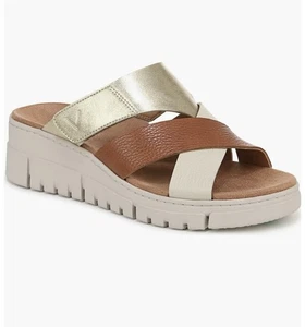 Vionic Uptown Sunset Damen orthopädische unterstützende Pantolette Sandale hellbraun/goldfarben – Größe 7 - Bild 1 von 9
