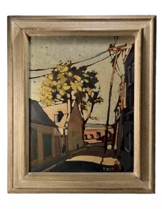 PAUL B BRIEN CANADA MODERNIST IMPRESSIONIST OLD TOWNSCAPE VINTAGE OIL PAINTING - Picture 1 of 24