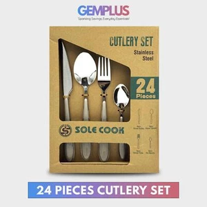 GEM+ | 24-Piece Stainless Steel Cutlery Set With Grey Handle Rust-Resistant - Picture 1 of 9